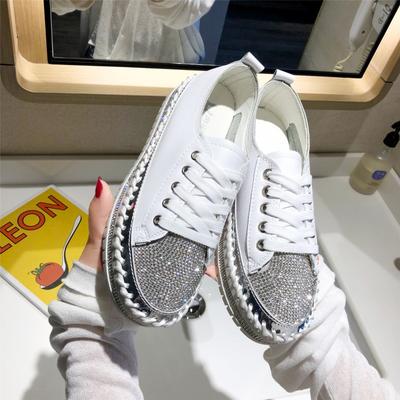 Large Size White Shoes Women's Autumn New Diamond-encrusted Muffin Thick-soled Flash Diamond Fashion Board Shoes