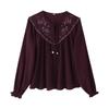 European Style Beaded Embroidery Long Sleeve Round Neck Shirt 577023