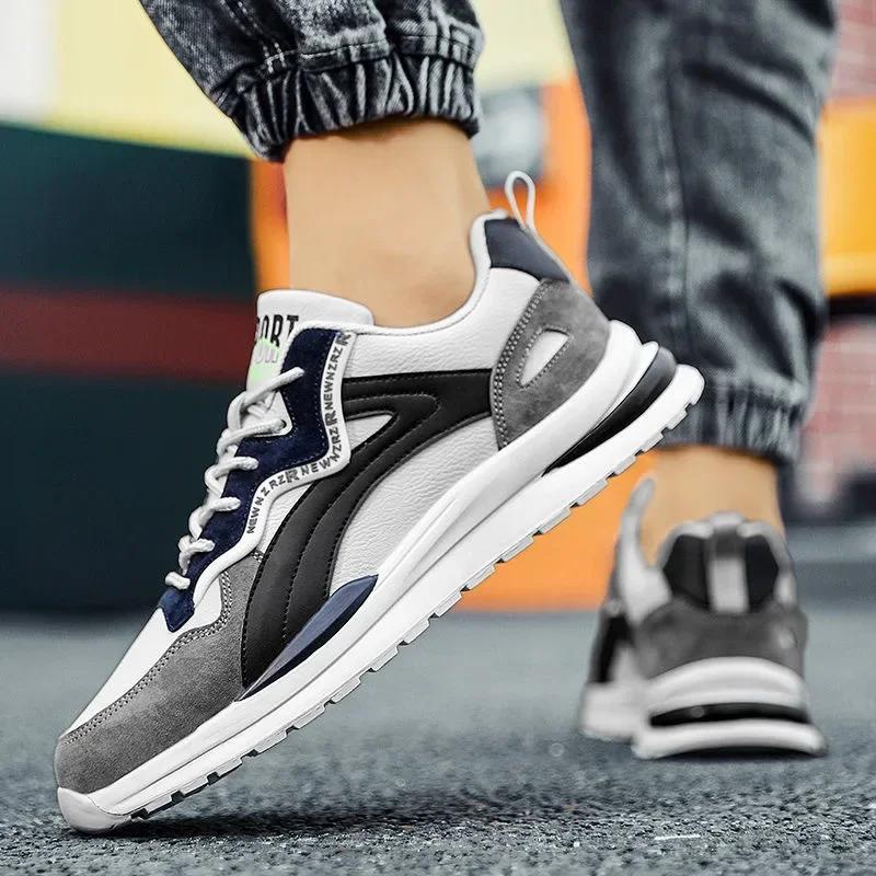Lace Up Shoes for Men Trend All-match Round Toe Flat Footwear Outdoor Walking Hiking Non-Slip Sneakers Homme Chaussure for Male