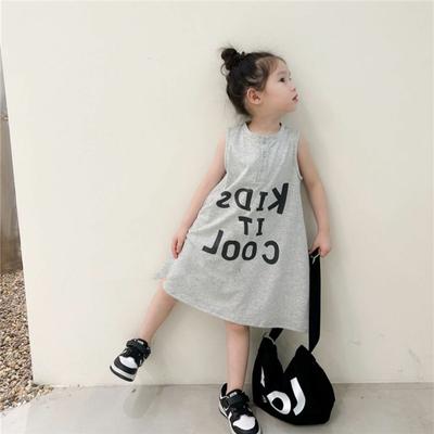 Abito estivo da bambina, marchio di moda con personalità per bambini stranieri, gonna con gilet da principessa letteraria stampata con lettere coreane