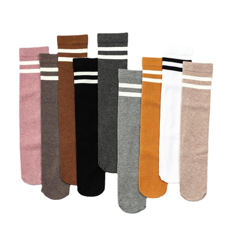 Two Bars Over Knee Socks Women'S Long Socks Spring And Autumn College Style Students Medium Tube Socks High Tube Long Football Socks Calf Socks