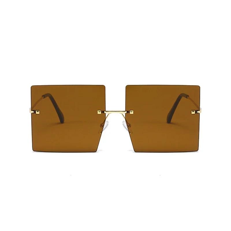 Klassische randlose quadratische Sonnenbrille Damen Herren Designermarke Sonnenbrille Weiblich Männlich Persönlichkeit Metall Spiegel