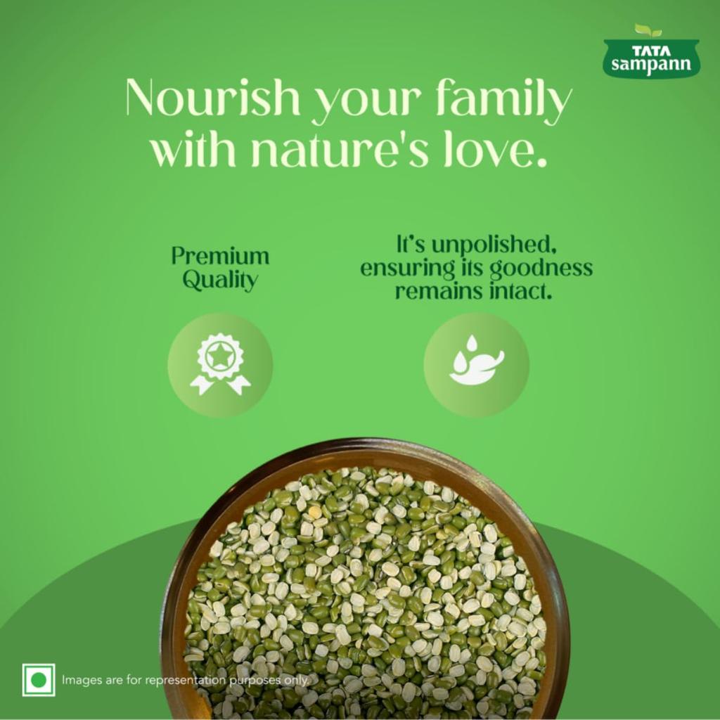 TATA Sampann Unpolished Moong Dal Chilka 500g Premium Split Green Gram Protein-Rich Pulses For Soups Salads And Daily Home Cooking