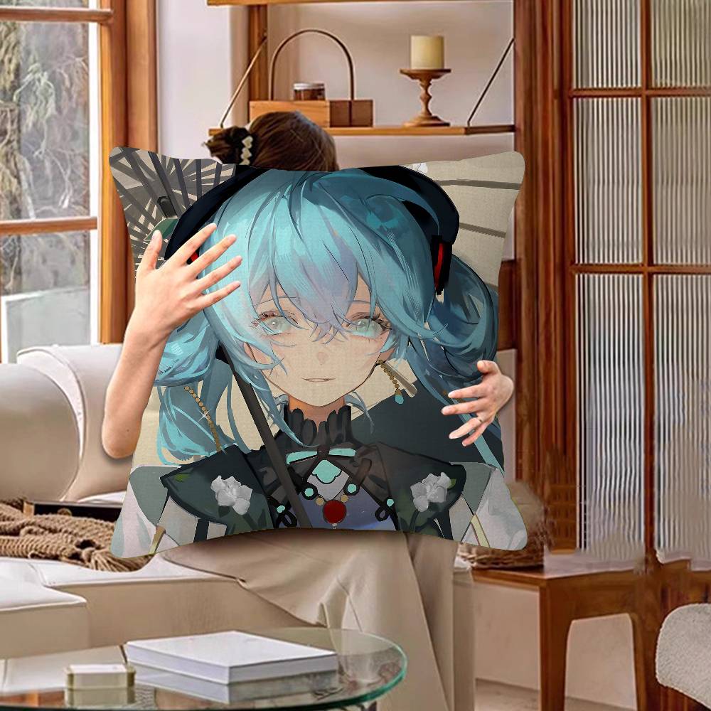 Japanese H-Hatsunes Girl Mikus Pillow Cover Sofa Cushion Cover Home Room Decoration Children Gift