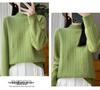 Women's Retro Cable Knit Wool Sweater - Ancola Red Long Sleeve, Half-High Neck, Autumn Winter Style