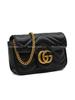Gucci Gg Marmont Gold Retro Double G Logo With Key Ring V-Shaped Stitched Leather And Cowhide Single Shoulder Messenger Bag Ultra-Mini Women'S Black