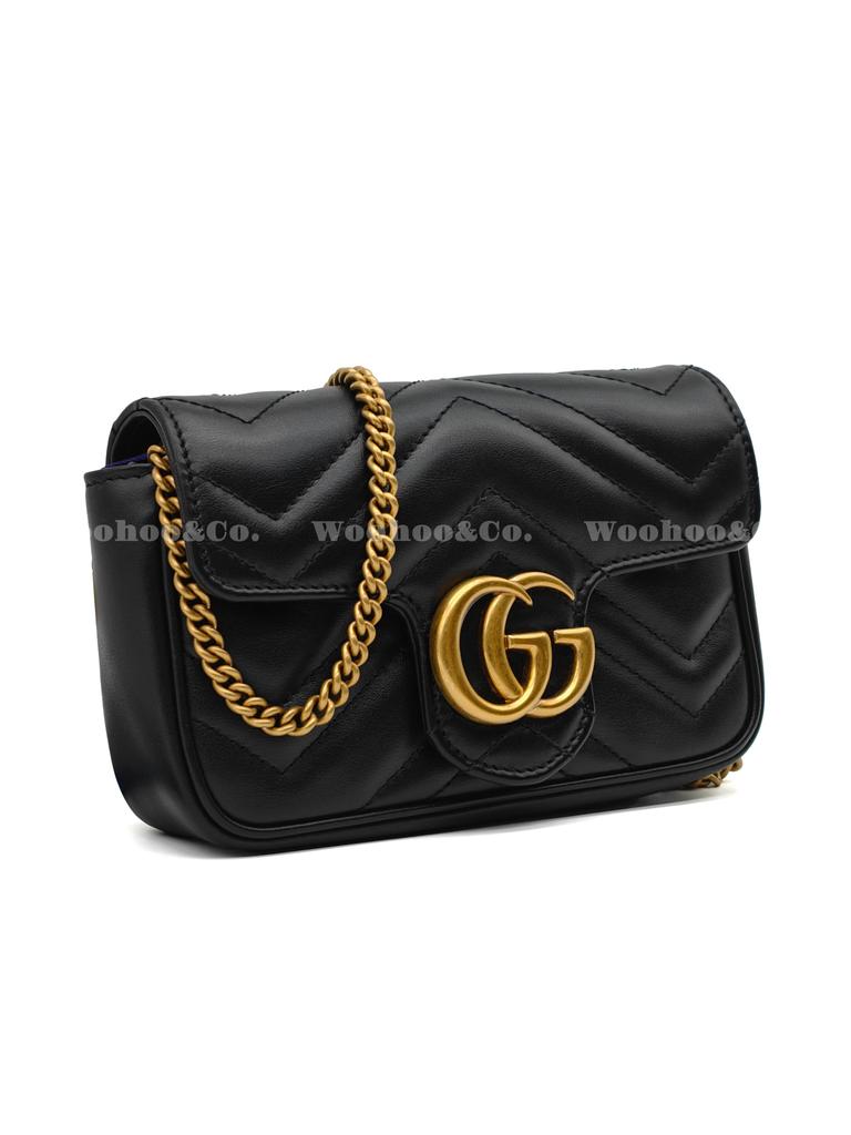 Gucci Gg Marmont Gold Retro Double G Logo With Key Ring V-Shaped Stitched Leather And Cowhide Single Shoulder Messenger Bag Ultra-Mini Women'S Black