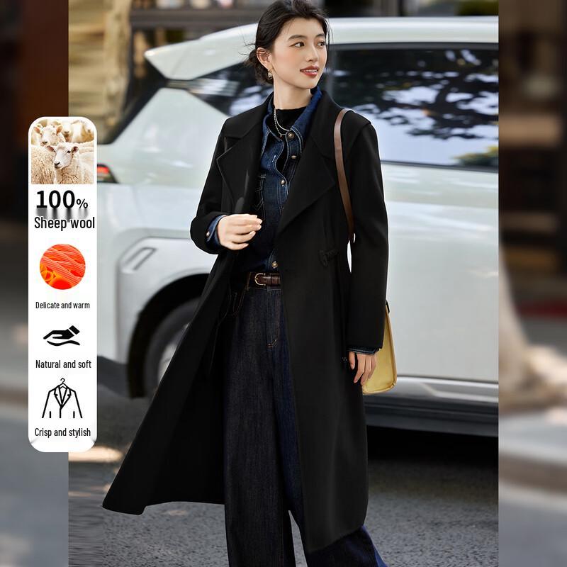 Bailuyu Women's 100% Wool Lapel Double-faced Long Coat