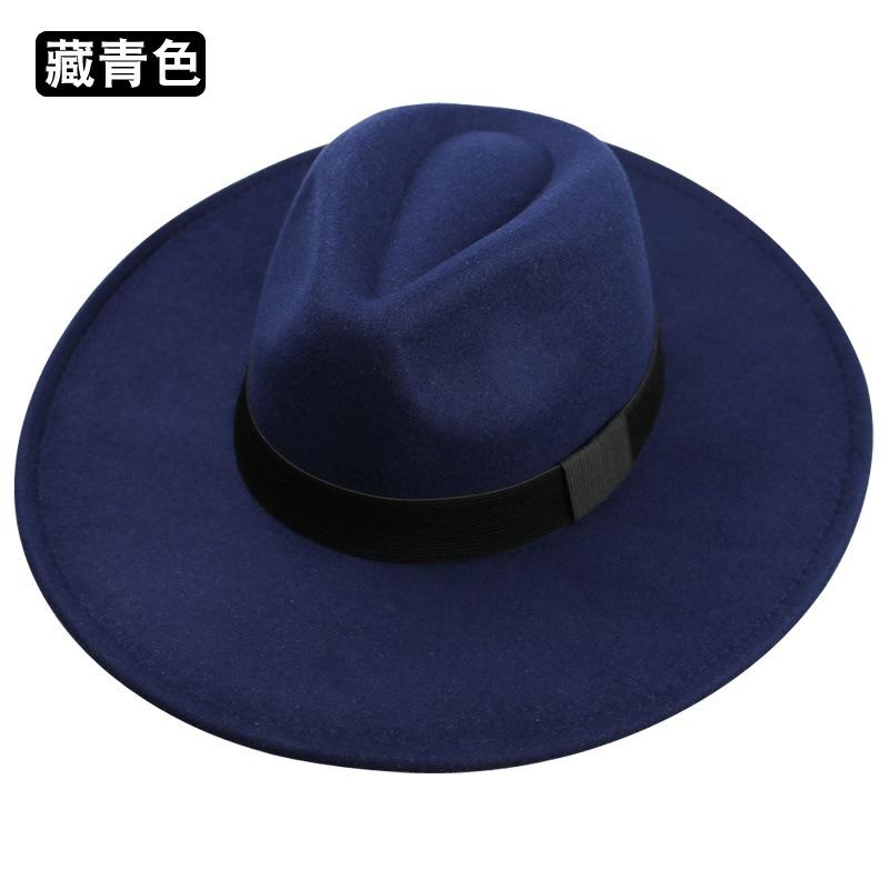 Top Hat Men's Woolen Big Brim Black Top Hat French British Retro Gentleman's Hat Big Head Circumference Hat Jazz Hat