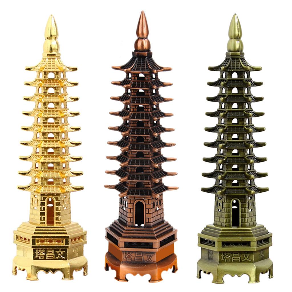 Feng Shui 9-Levels Alloy 3D Model Chinese Wenchang Pagoda Tower Crafts Statue Souvenir Home Decoration Metal Handicraft Collection Gifts