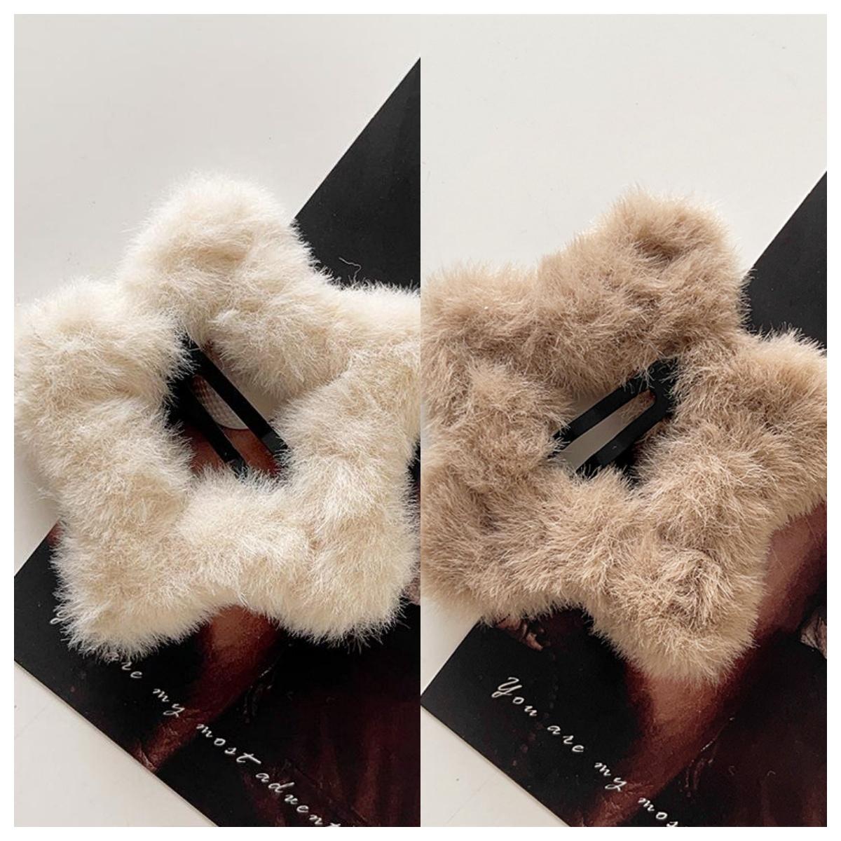 

4/2pcs Autumn and Winter Creamy Curry Plush Star Hair Clips,Cute Hair Clips,Suitable for Women s Autumn and Winter Wearing
