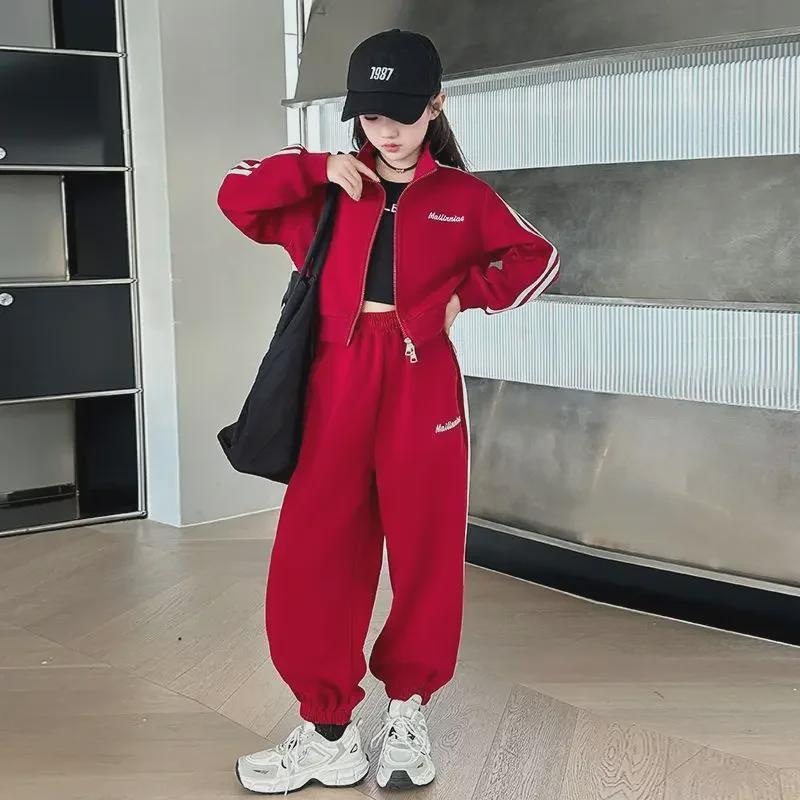 Mädchen Frühling & Herbst Modisches zweiteiliges Set aus Strickjacke und Jogginghose für Kinder