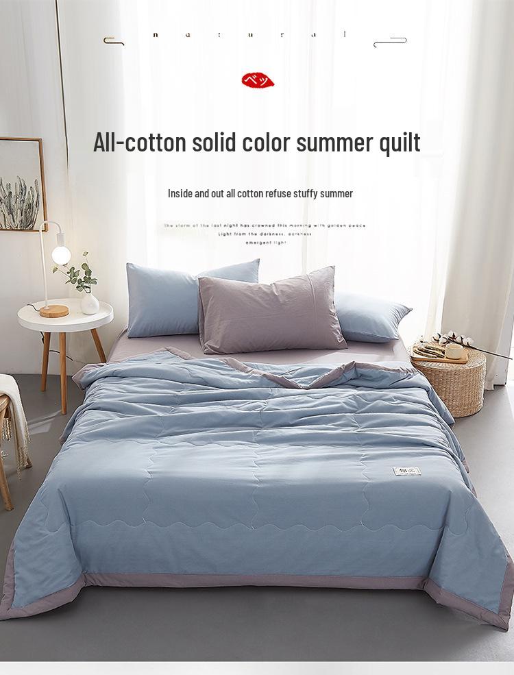 Cotton Solid Color Summer Quilt - Lightweight & Breathable for Dorms and Homes