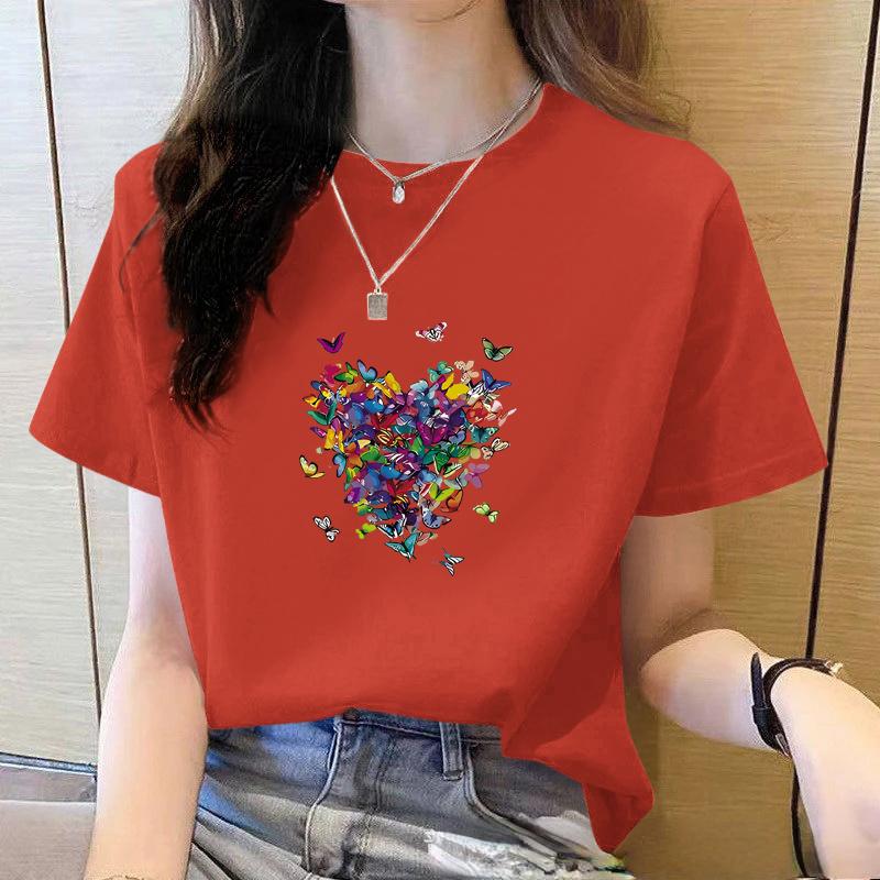 Summer Loose Women T-Shirt High Quality O Neck Butterfly Pattern Short Sleeve Women's Business Wear Short Sleeve T-Shirt CCXX180