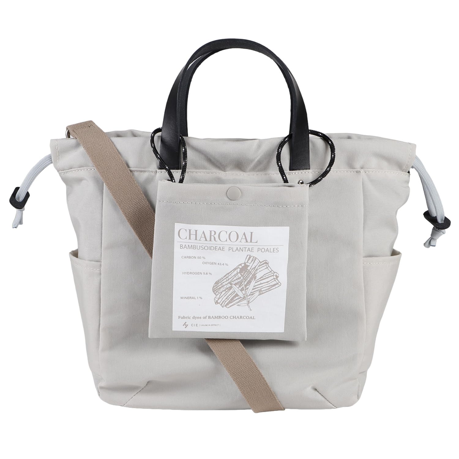 

CIE EARTHY TOTEBAG-S СІРИЙ Сумка-тоут на шнурку, Зроблено в Японії, Сумка через плече 2-в-1, Натуральна шкіра, Екологічний нейлон, для чоловіків і жінок