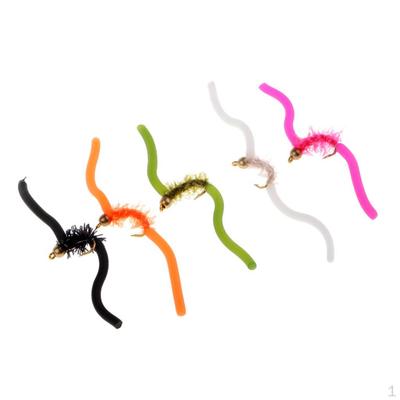 5 Pcs Worm Wet Nymph Trout Fly Fishing Baits Mixed Colors