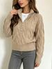 Europäischer & Amerikanischer Lässiger Strickpullover: Damen Pullover mit durchgehendem Reißverschluss, einfarbig, lange Ärmel