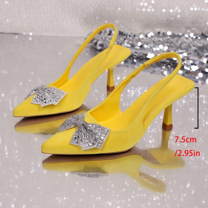 Jarní a letní nové sandály na stiletto vysokém podpatku se špičatou špičkou pro ženy, sexy boty na vysokém podpatku s kamínky se zadním páskem pro ženy, úhoři.