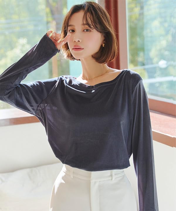 Kobe Lettuce Velvet Sheer Velvet Cut and Sewn Spring Wear Size Top, Top, T-Shirt, Top, Women's [C7361], M, Off-White