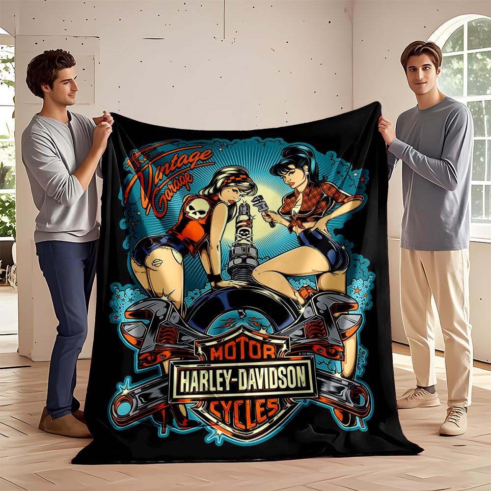 Harley-Davidson Vintage Garage Design Blanket Flannel blanket for bedroom, living room, sofa, and nap sofas.