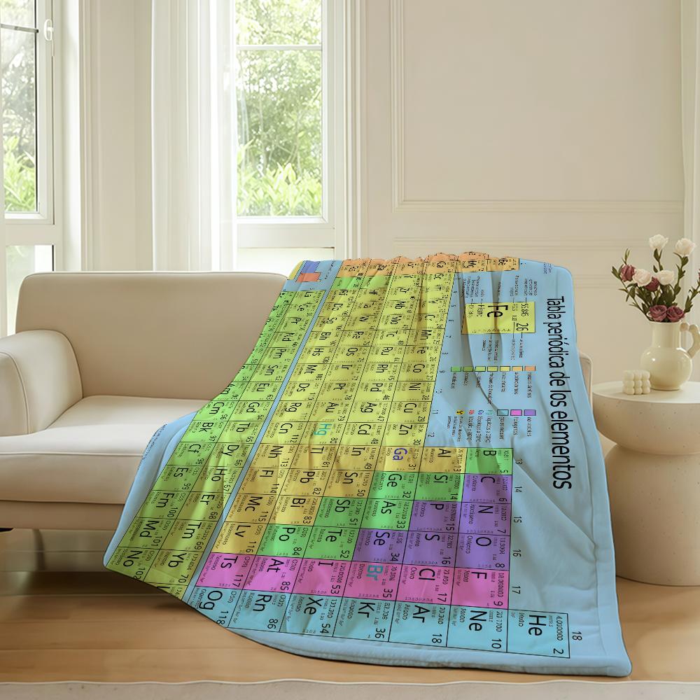 Koc z Układem Okresowym Pierwiastków na Sofę Biuro Łóżko Samolot Podróż Sen Czytanie Relaks Kemping Miękki i Ciepły