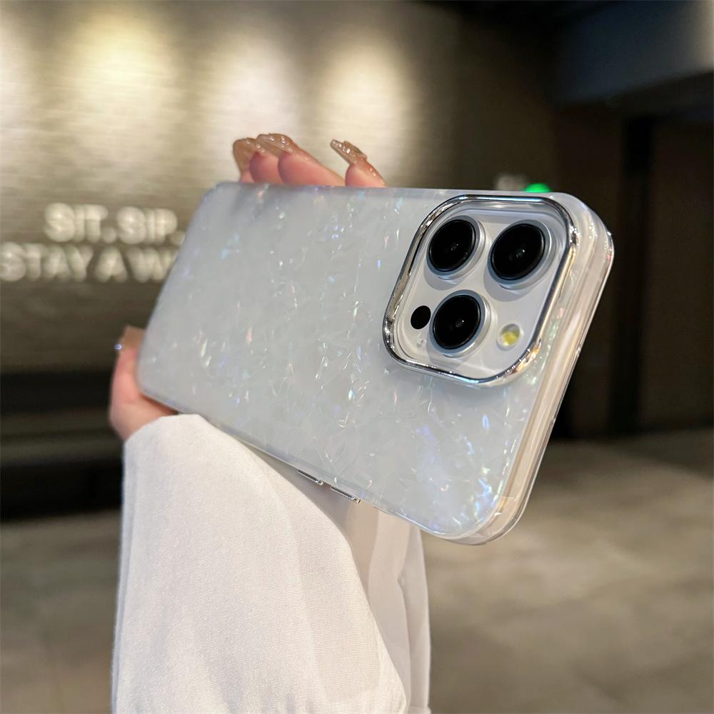 Luxury Aurora Glossy Diamond Shell Pattern Case For iPhone 15 14 13 12 11 Pro Max X XR XS 7 8 Plus SE Laser IMD PC Hard Cover