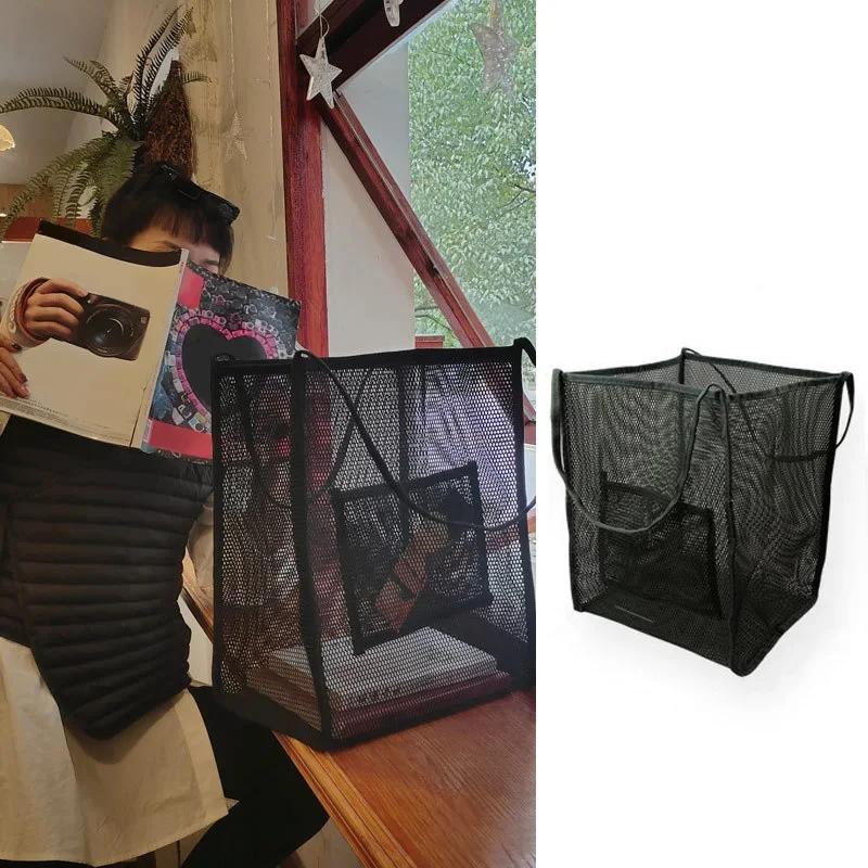 

Protable Mesh Bag Large Capacity Reusable Kids Supplies Storage Bags Swimming Beach Bag Women Makeup Organizer Shopping Handbag чёрный