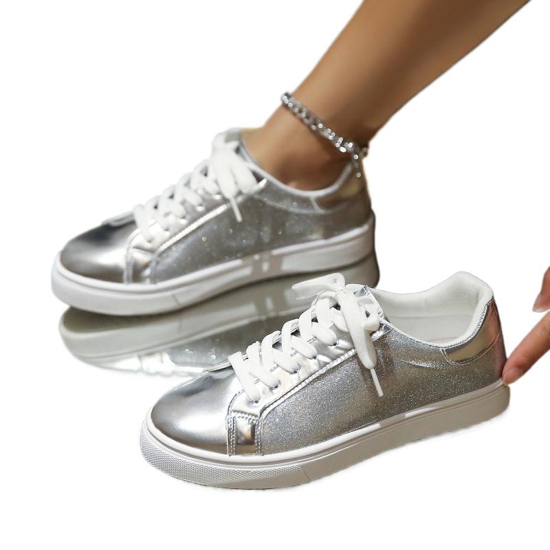 2024 Spring and Autumn High Quality Women's Sports Shoes Fashion Round Toe Solid Color Glossy Lace Up Women's Vulcanized Shoes