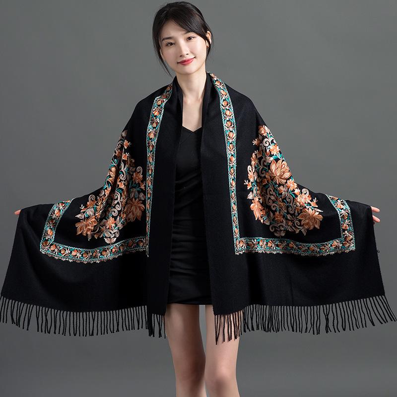 Fashion Scarf Women Cashmere Scarves Embroider Flower Wrap Scarf Tassel Shawl Soft Warm Thick Blanket Wraps Bufanda Mujer Scarf