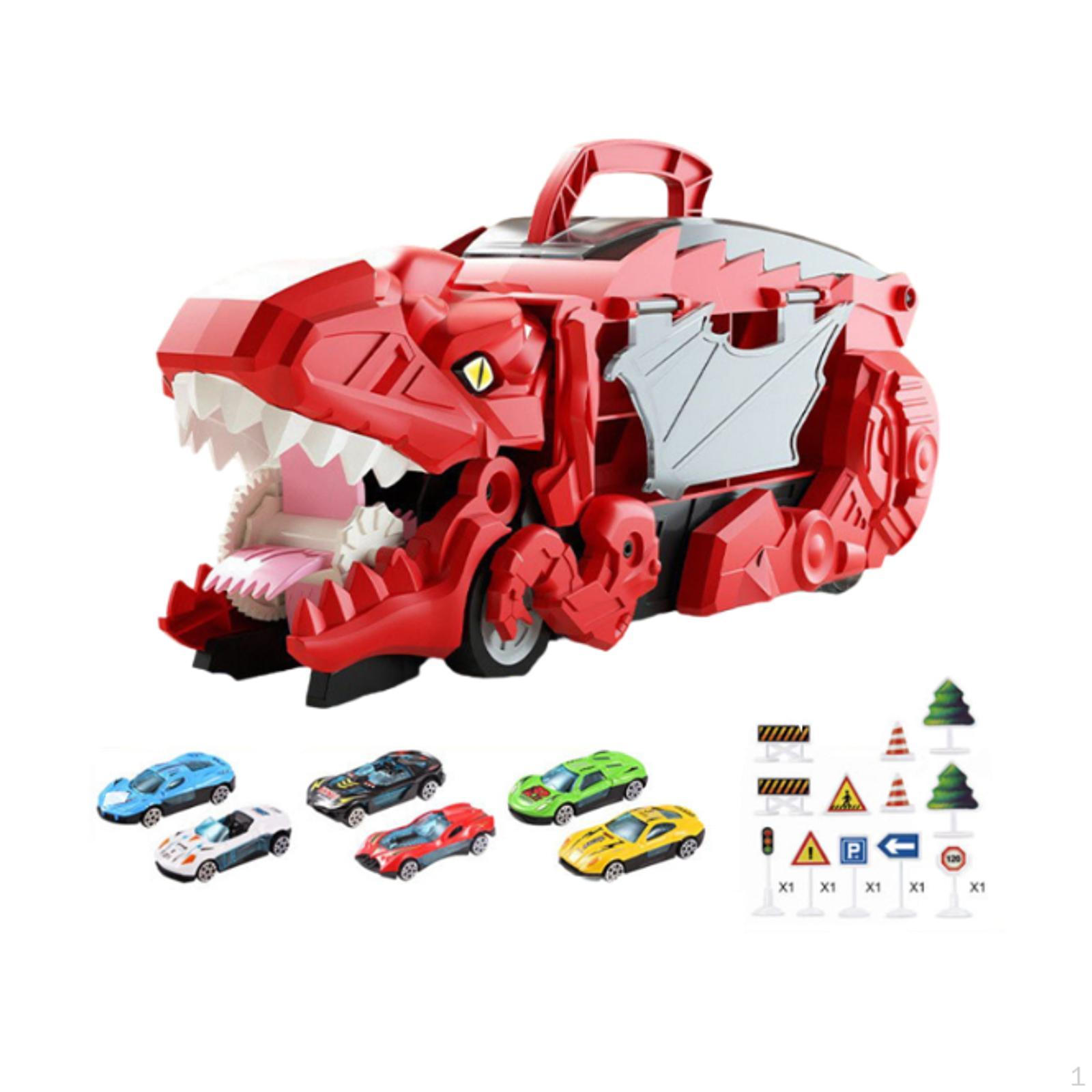 

Игрушка динозавр с 6 легкосплавными машинками, портативная, транспортное средство динозавра, для детей, мальчиков и девочек красный