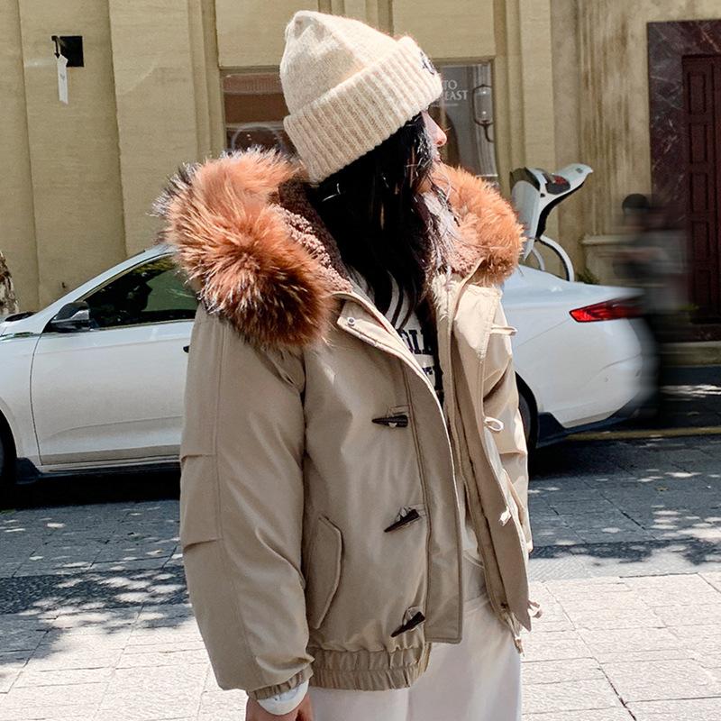 Women’s Short Windproof Thicken Warm Winter Jacket With Big Fur Lapel