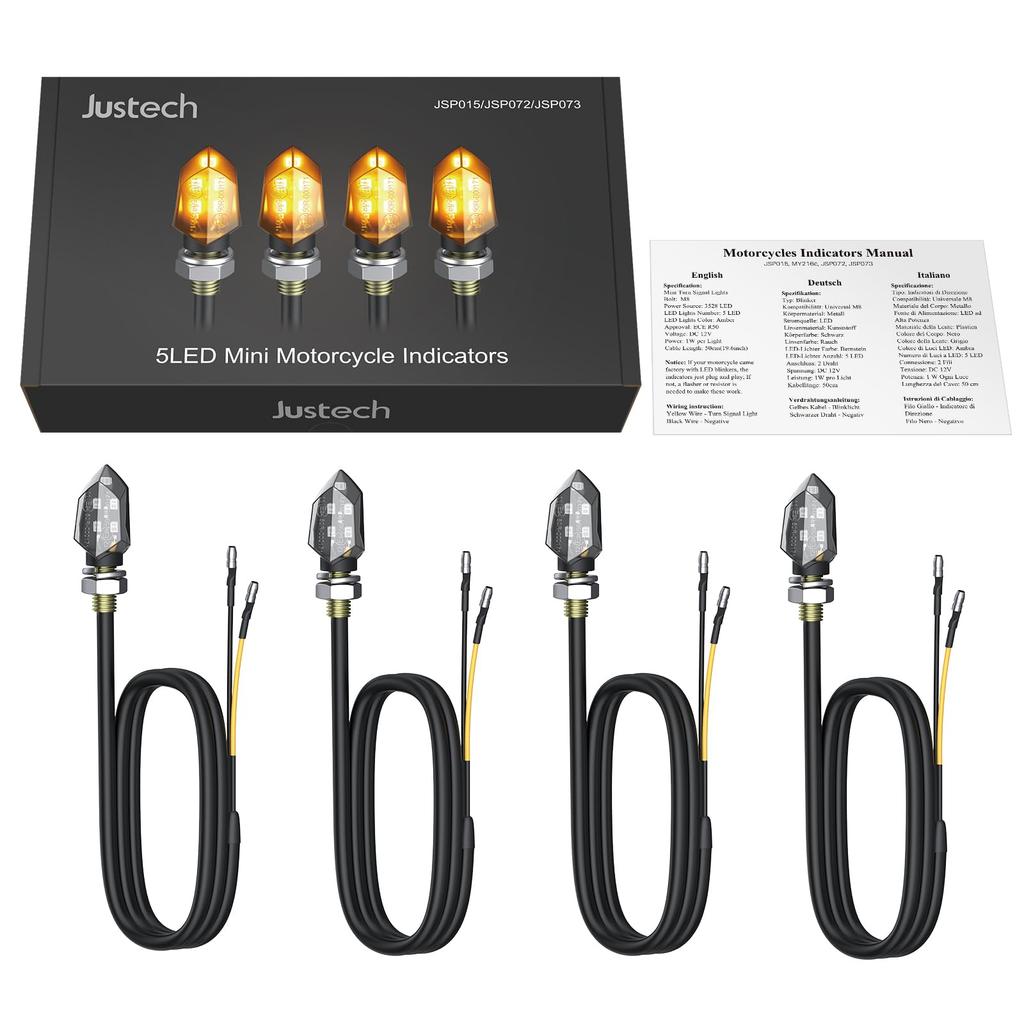Justech LED Motorcycle Turn Signals 24 LED 12V Universal Flowing Turn Signals High Brightness Turning Lights Cover Yellow (Transparent Light)