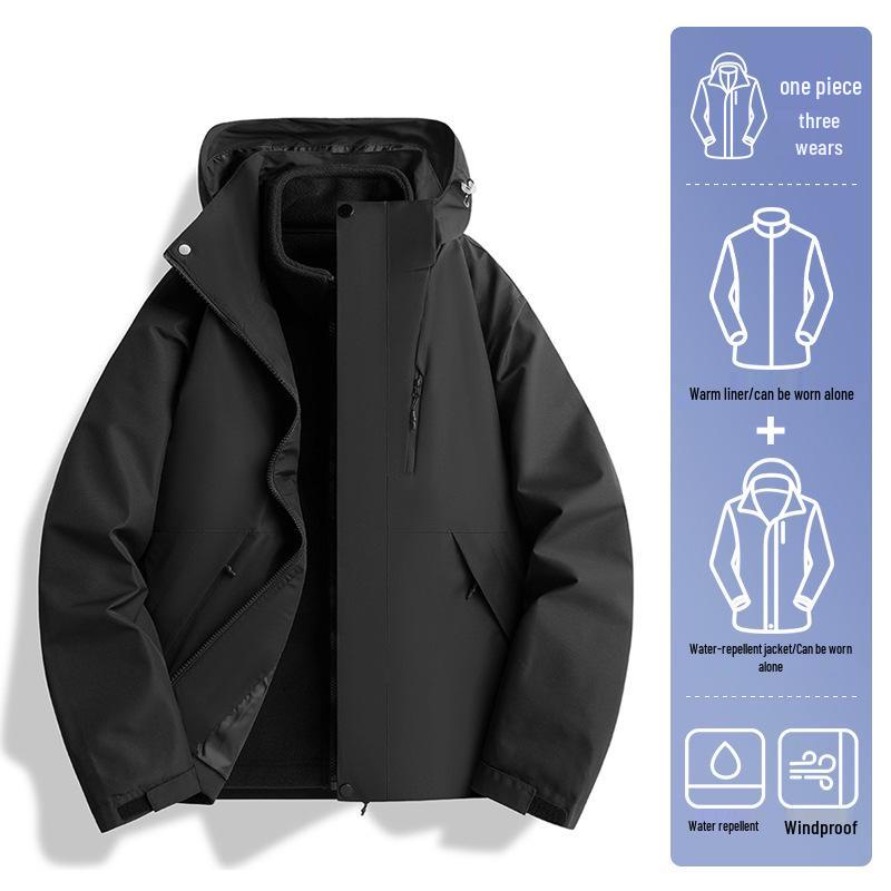 Unisex 2024 Autumn/Winter 3-in-1 Windproof Jacket: Waterproof, Fleece-Lined, Loose Fit, Casual Outerwear.