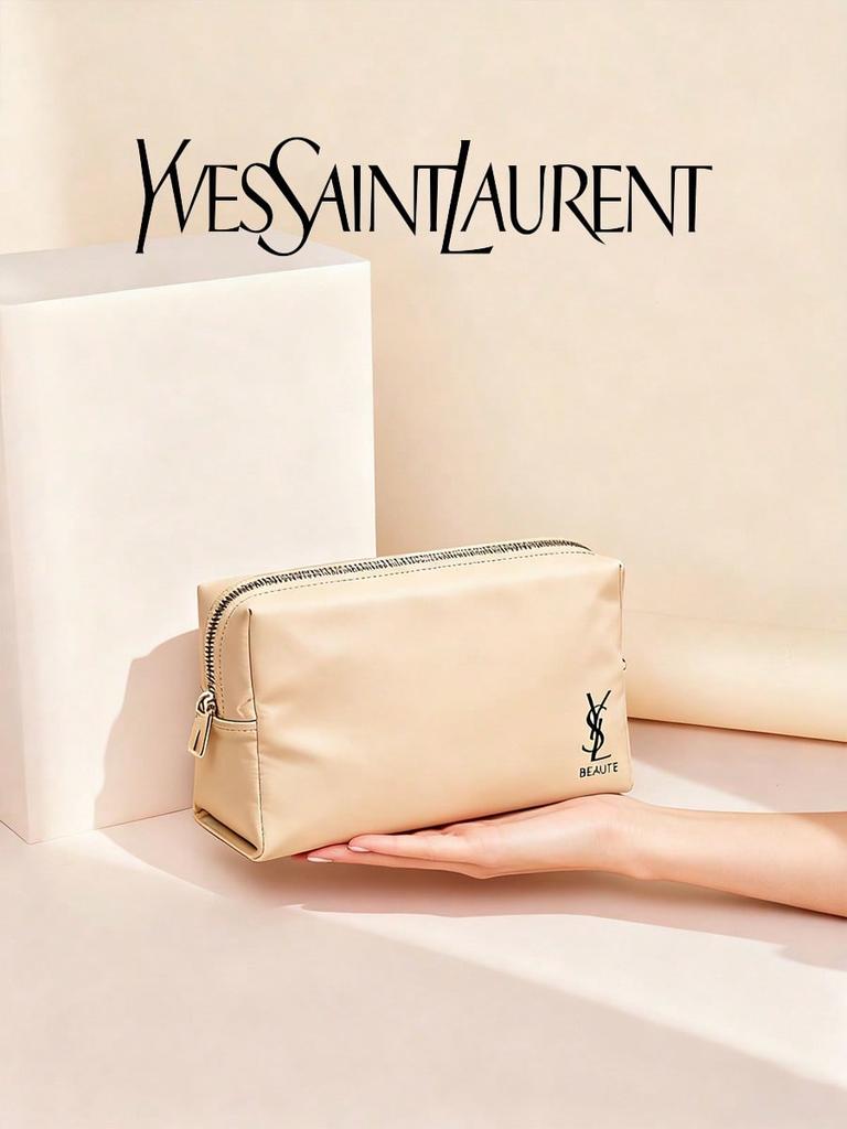 YSL Brown Leather Makeup Bag - Shiny and Bright, Elegant and Fashionable, Easy To Carry, Must-have for Travel