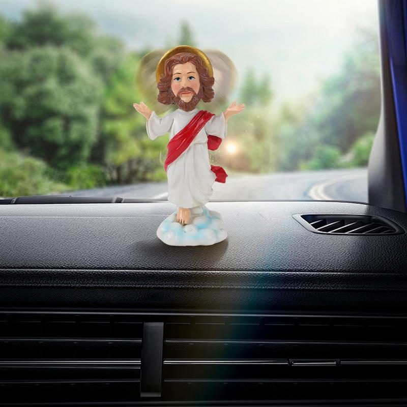 Solcelledrevet Bilpynt Automatisk Svingende Jesus Bobblehead Dukke Leke Religiøs Statue Biltilbehør Dansende Ristende Hjemmedekor
