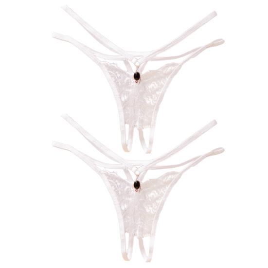 2Pcs Erotic Women Lace See Through Hollow Out Open Crotch G-String Underwear