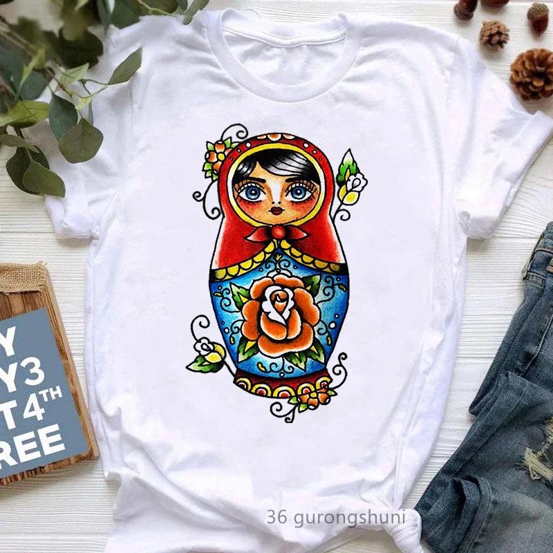Unisex Russian Doll T-Shirt Women'S Clothing 2024 Funny Summer Fashion Tshirt Femme White Casual T Shirt Female Harajuku Shirt