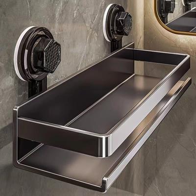 Suction Cup Kitchen Shelf Aluminum Spice Storage Rack Wall Mounted Seasoning Organizer No Drilling Kitchen Organizer Wall Shelf