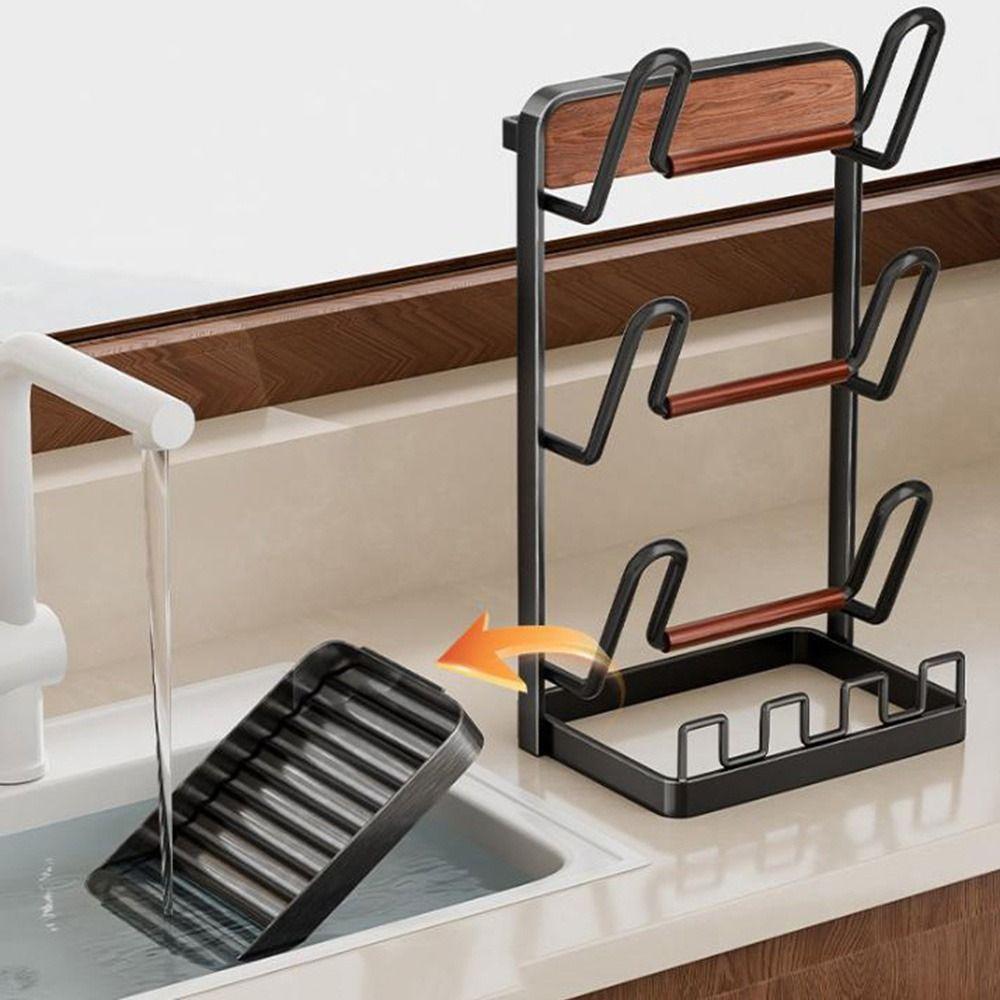 Carbon Steel Pot Lid Rack Space Saving Rustproof Kitchen Storage Rack Stable with Spoon Rest Cutting Board Holder Restaurant