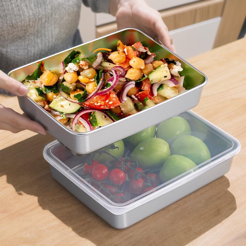 Food Grade 304 Stainless Steel Square Prep Dish with Lid