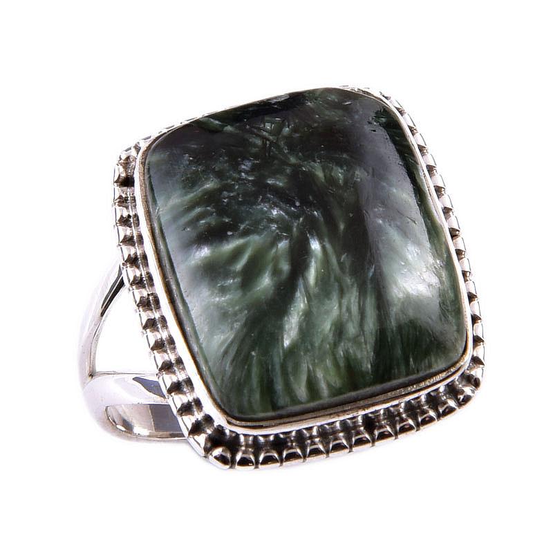 Natural Seraphinite Gemstone 925 Solid Sterling Silver Jewelry Ring Size 7 G2o74