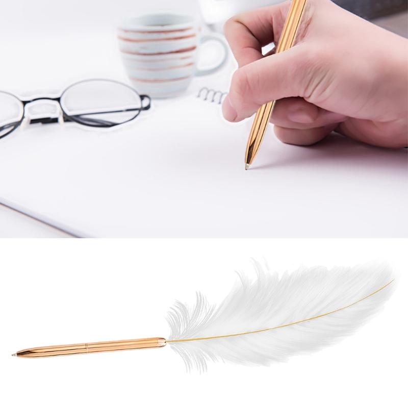  Retro Feathered Black Inks Pen for Bride Wedding Feathered Ballpoint Pen Plating Pen Body  Smooth Writing for Wedding