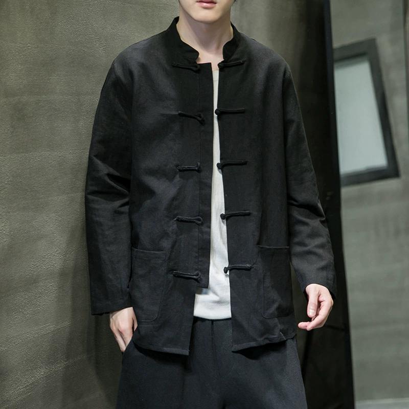 Chinese Shirt Man Cotton Linen Tang Suit Top Spring Autumn Long Sleeve Kung Fu Shirt Traditional Men Blouses
