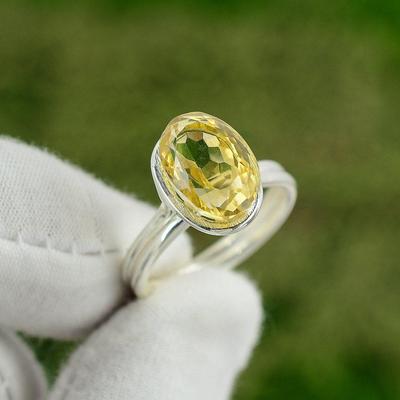 Ovaler Citrin Edelstein 925 Sterlingsilber Mutter Versprechen Statement Ring US 7.75