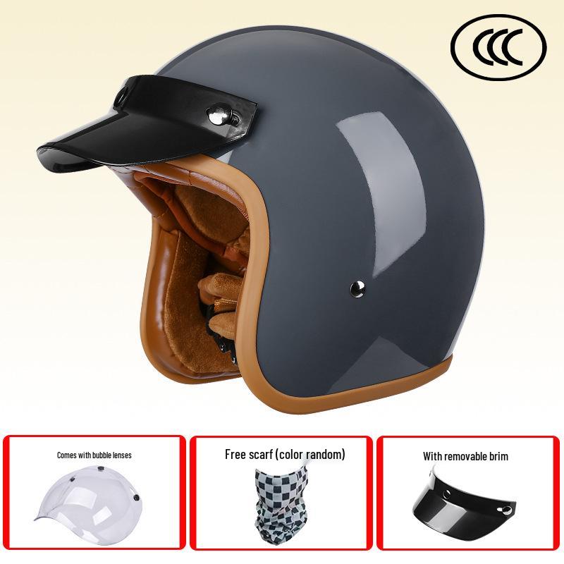 Retro 3C-Certified Unisex Motorcycle Helmet, All-Season 3/4 Design for Motorbike & Electric Bike