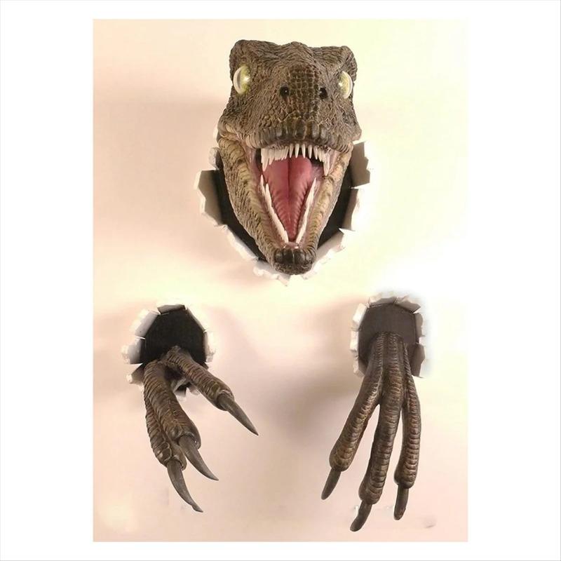 Velociraptor Statue Wandharzmontage Dinosaurierkopfskulptur Wandbehang Ornament für Innen und Außen Dinosaurier