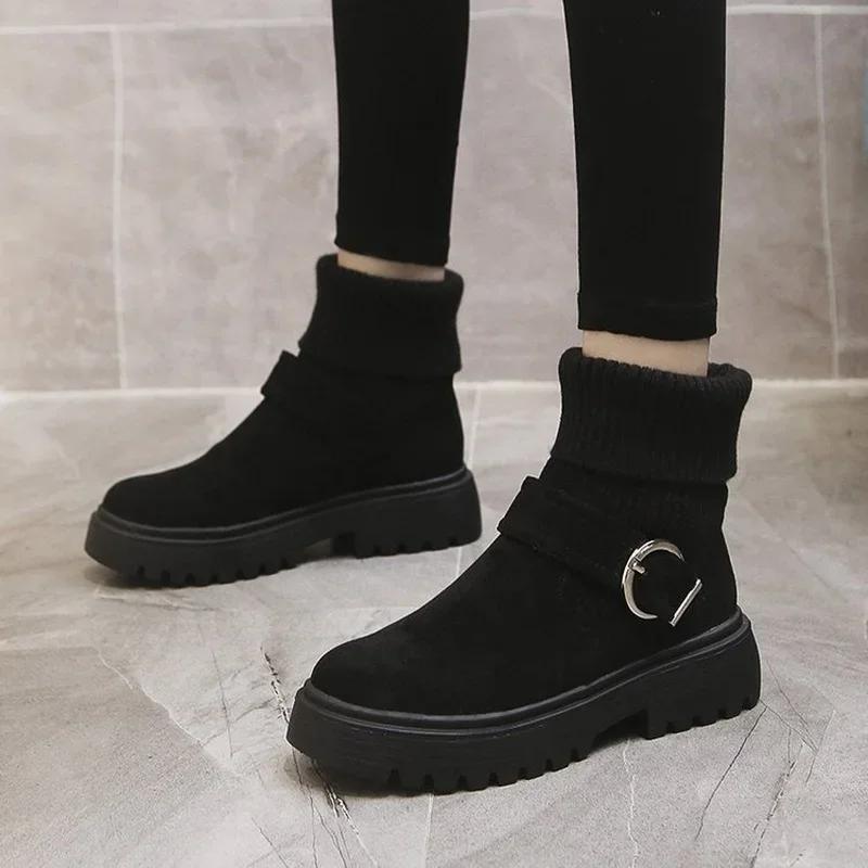 Women Socks Boots White Platform Boot for Winter Autumn Stretch Ankle Boots Chunky Shoes Wedge Mujer
