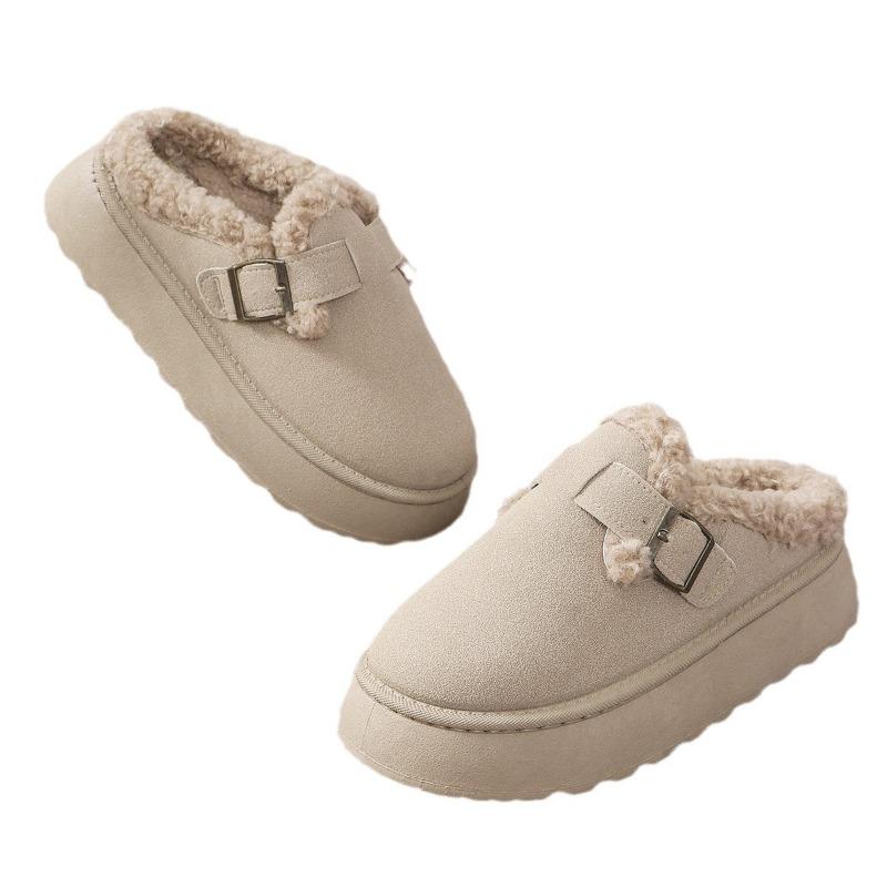 New Women's Large-size Velvet Outer Wear One-pedal Thick-soled Heightening Cotton Shoes Snow Boots