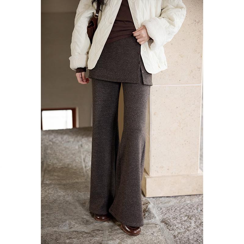 Yimeng 2025 Elegant Korean Style High-Waist Coffee Petite Trousers for Women Small