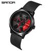 Sanda Men's Skeleton Dial Mesh Strap Quartz Watch - Stylish Business Timepiece